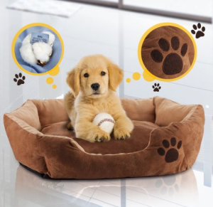 Soft Round Faux Suede Medium M Pet Bed with Paw Print Design - Brown